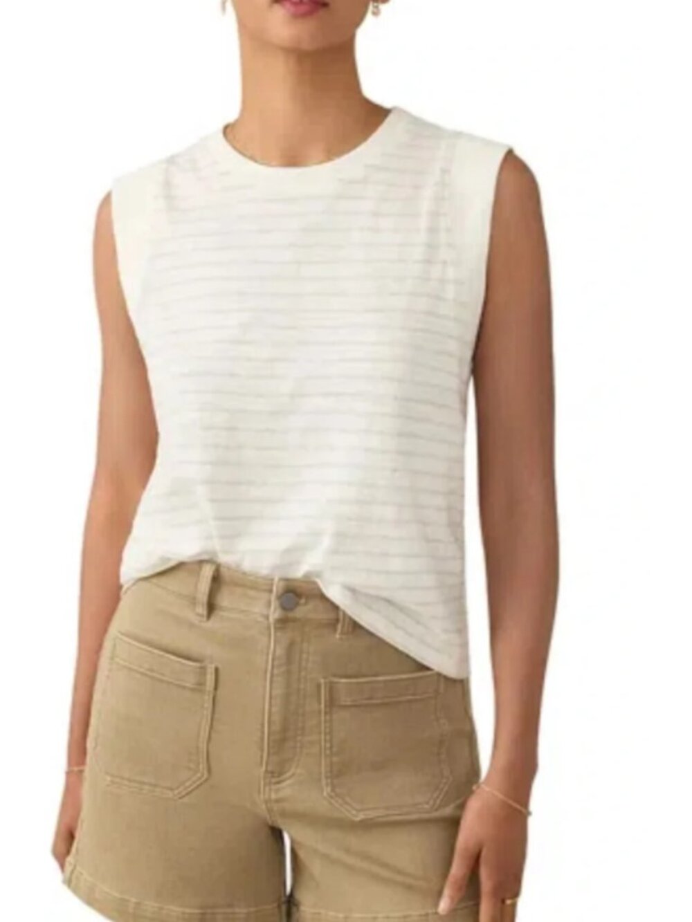 Faherty Sunwashed Slub Muscle Tank in Grey and White Striped XS